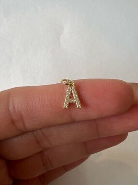 Dainty 14k Gold Plated Crystal 'A' Initial Pendant Charm